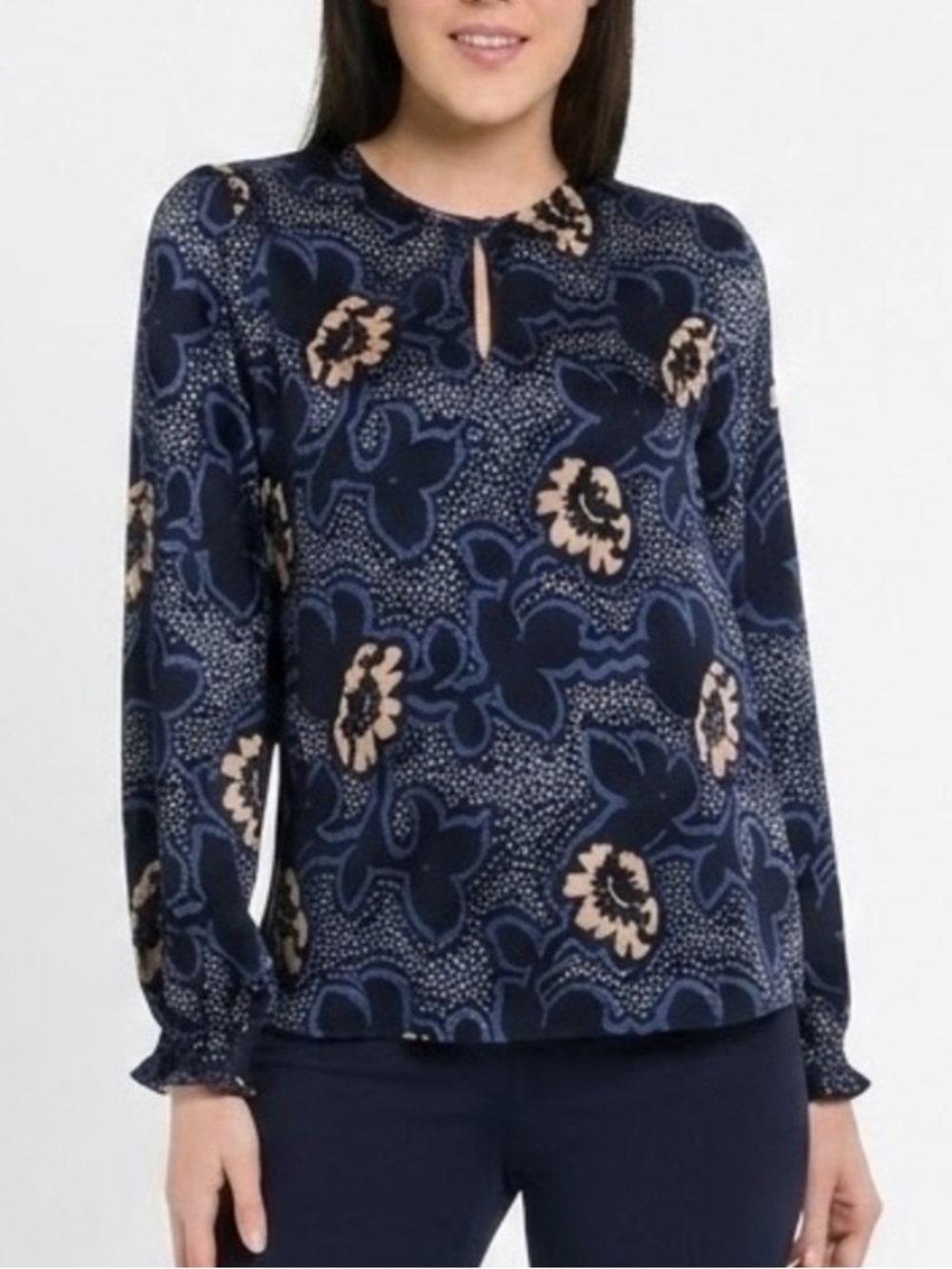 TED BAKER Navy floral blouse women’s size XS long sleeve v-neck